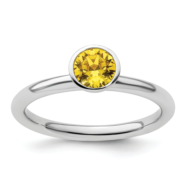 Sterling Silver Stackable Expressions High 5mm Yellow Crystal Ring