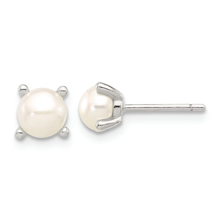 Sterling Silver With E-Coating 5mm Freshwater Cultured Pearl Post Earrings