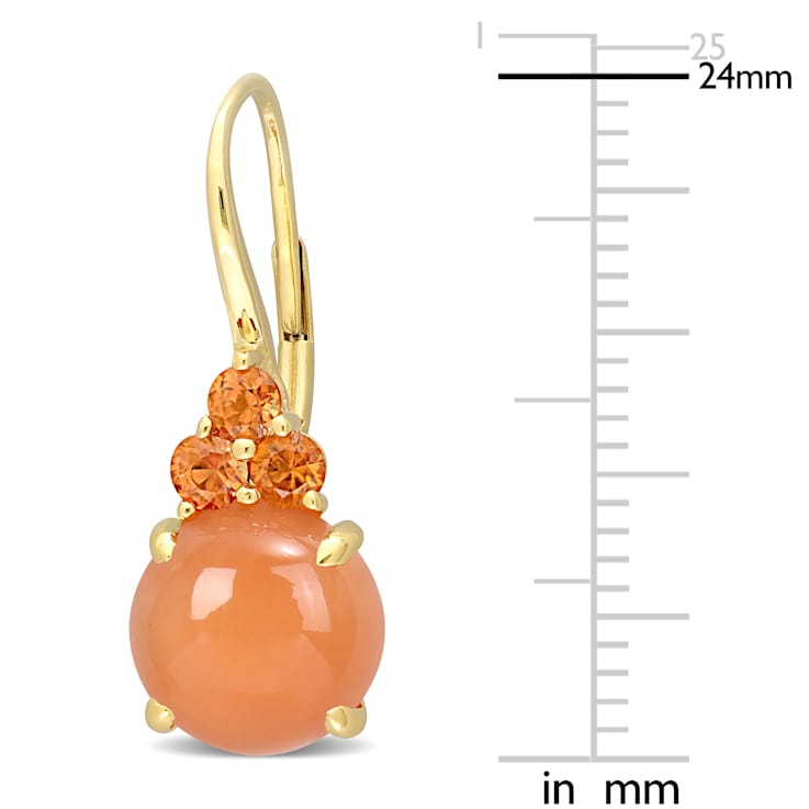 Orange Sapphire and Moonstone 14K Yellow Gold Earrings 9.9ctw