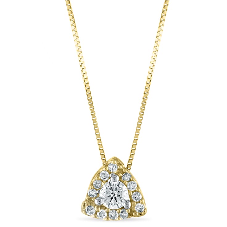 White Diamond 10k Yellow Gold Halo Slide Pendant With 18" Box Chain 0.25ctw