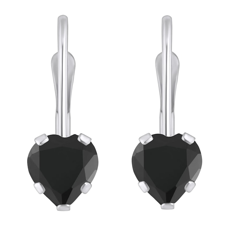 5mm Heart Shape Black Onyx Rhodium Over 10k White Gold Drop Earrings