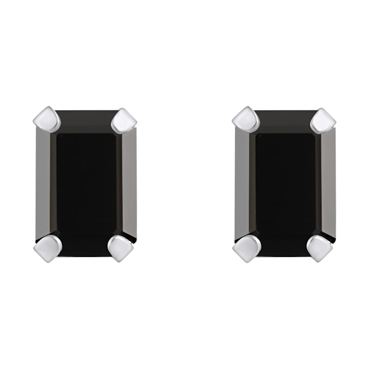 6x4mm Emerald Cut Black Onyx Rhodium Over 10k White Gold Stud Earrings
