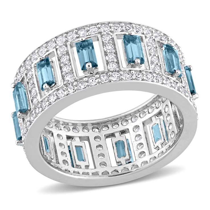 6.20ctw London Blue and White Topaz Eternity Ring in Sterling Silver