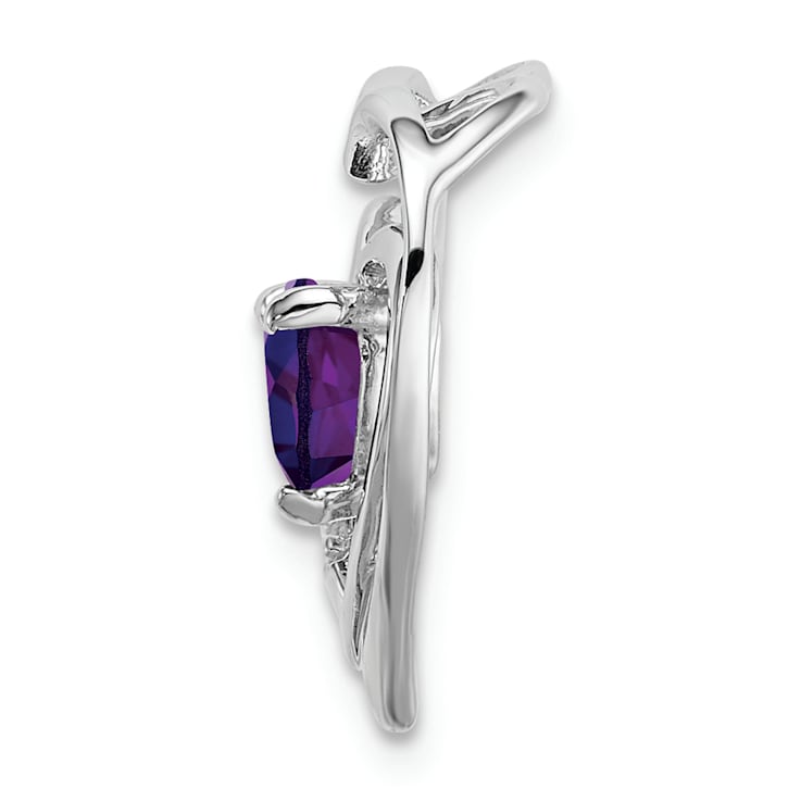 Rhodium Over 14k White Gold Amethyst and Diamond Heart Pendant