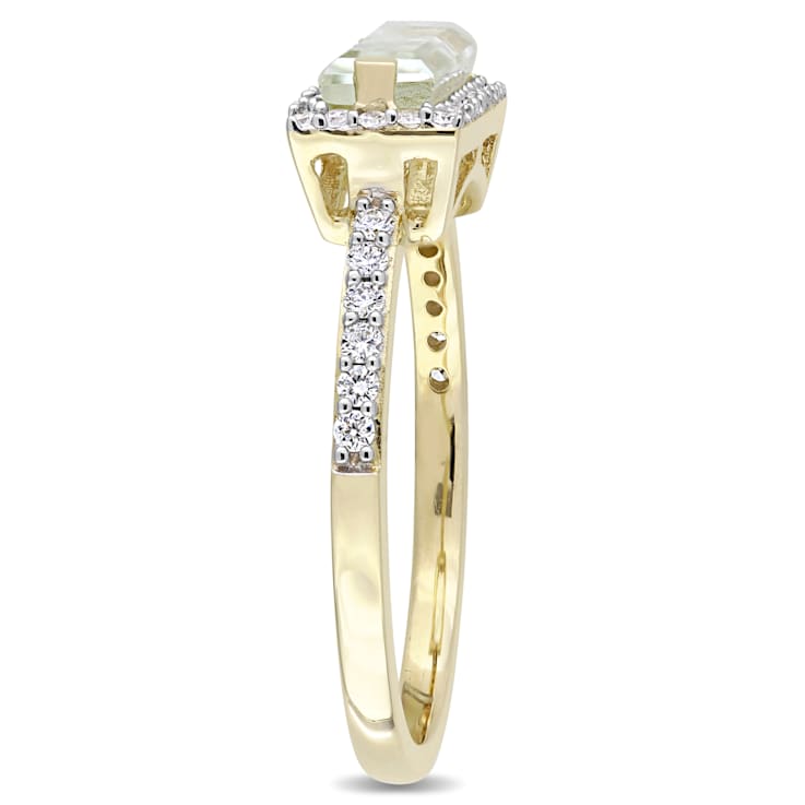 1.04ctw Green Quartz And 0.25ctw Diamond 14k Yellow Gold Halo Ring
