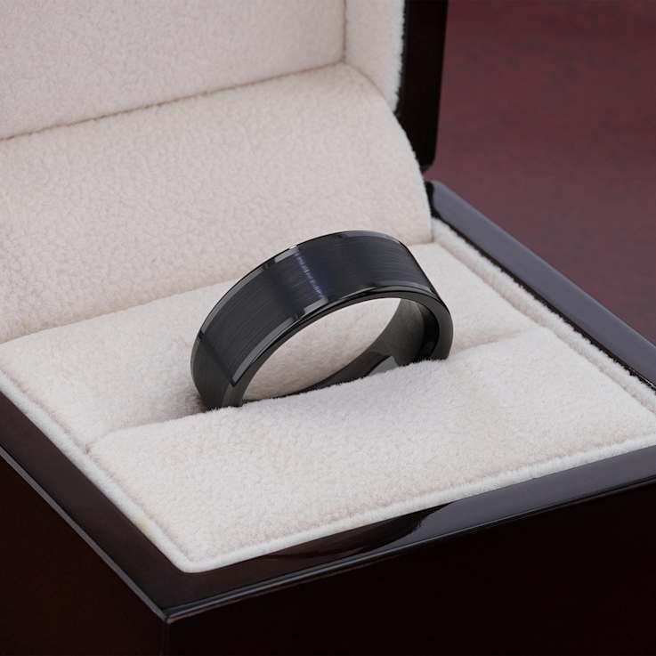 VULCAN Flat Black Tungsten Ring with Brushed Center & Polished Edges 8mm