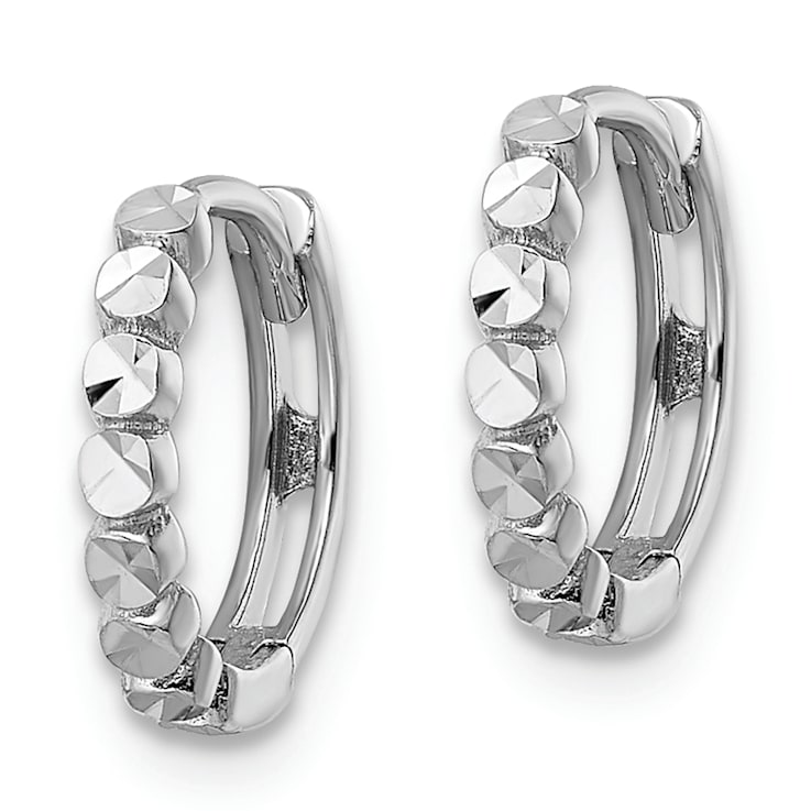 Rhodium Over 14k White Gold 7/16" Diamond-Cut Hinged Hoop Earrings