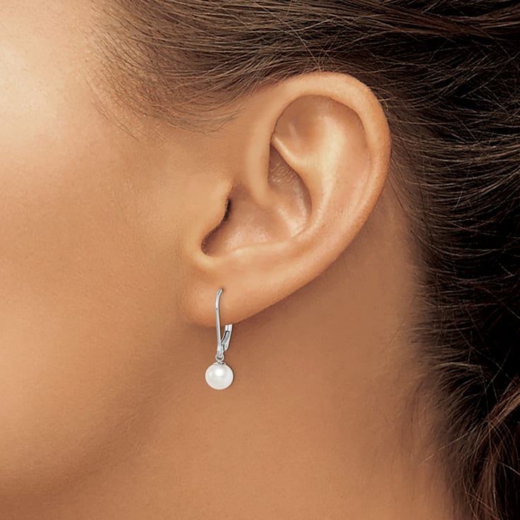 Rhodium Over Sterling Silver 6-7mm Freshwater Cultured Pearl Leverback
Dangle Earrings
