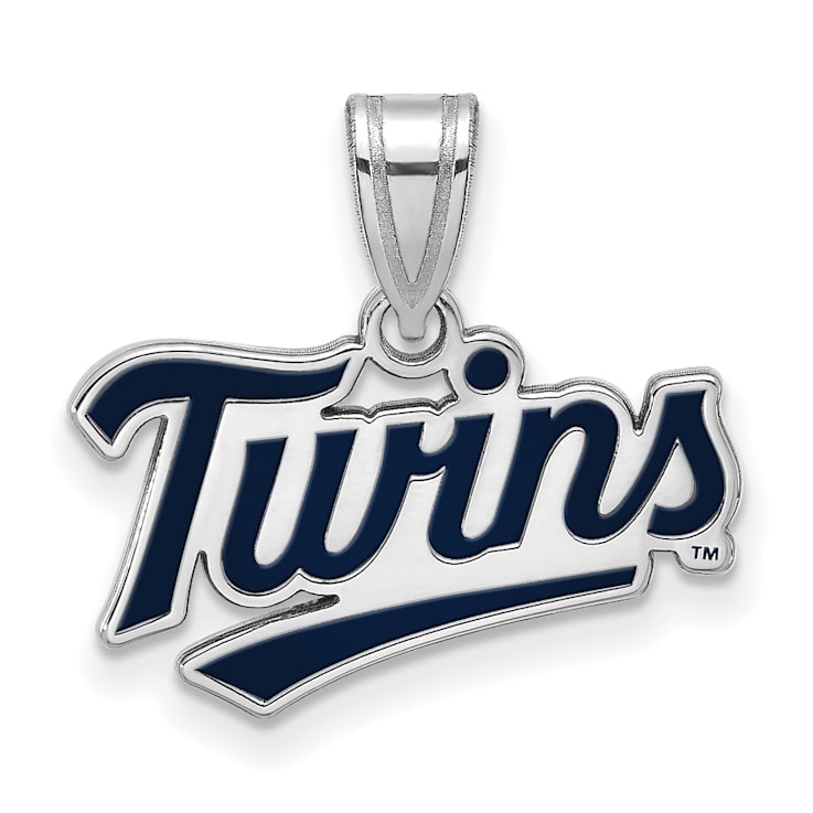 Rhodium Over Sterling Silver MLB Minnesota Twins LogoArt Enameled Pendant