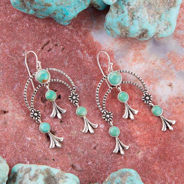 Barse Jewelry Floral Chandelier Blue Turquoise Sterling Silver Earrings