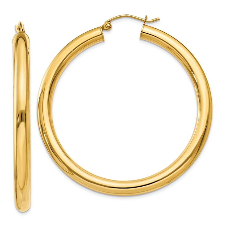 14k Yellow Gold 1 3/4" Polished Tube Hoop Earrings
