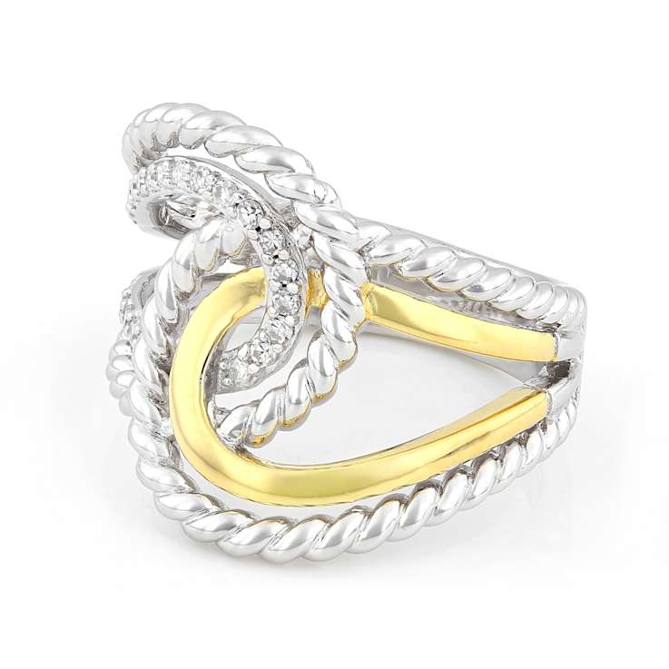 Contemporary Lab-Grown Diamond Rope-Motif Bypass Ring 0.20ctw In
Two-Tone Gold