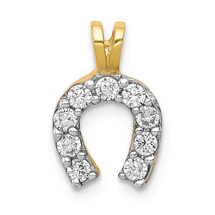 10k Yellow Gold and Rhodium Over 10k Yellow Gold Small Cubic Zirconia
Horseshoe Charm