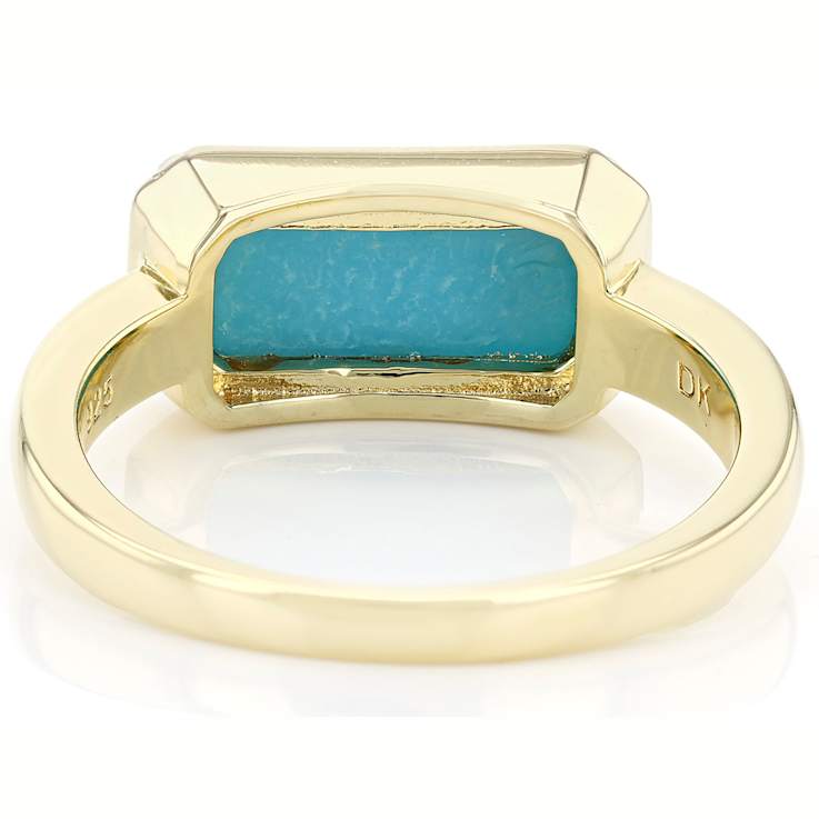 Kingman Turquoise Cushion Ring In 18K Gold Over Sterling Silver