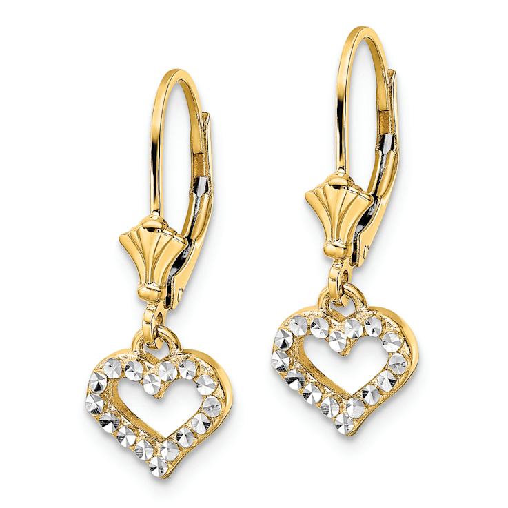 14k Two-tone Diamond-cut Heart Dangle Earrings