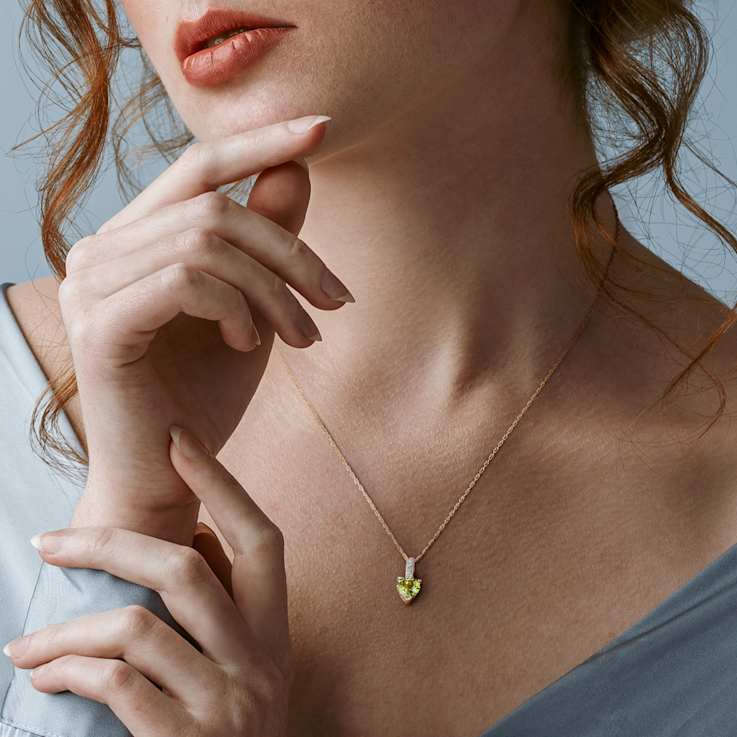 Peridot & Diamond 10K Yellow Gold Pendant With Chain 0.86ctw