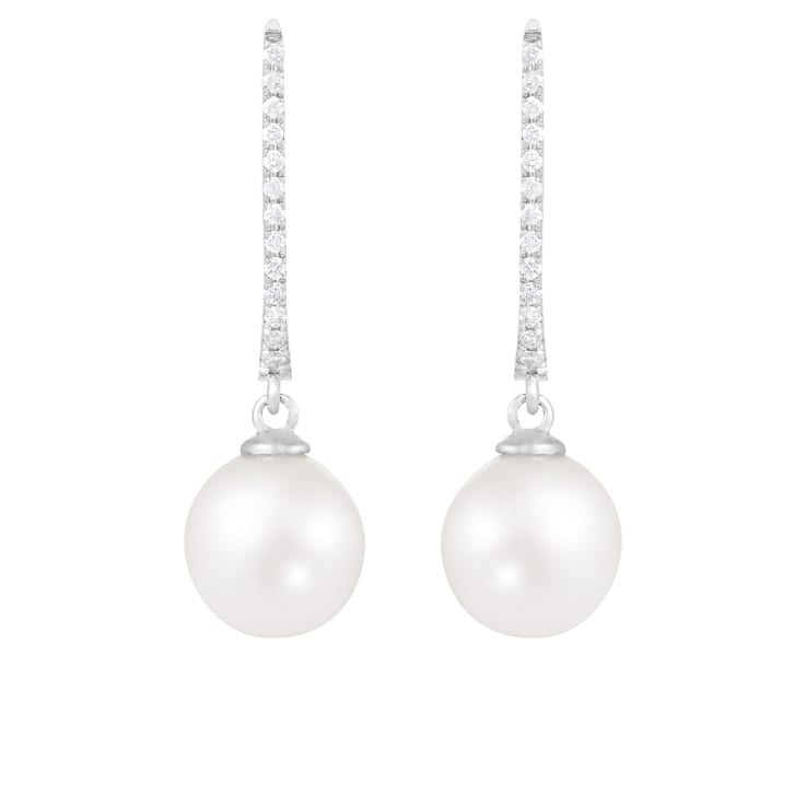 White Cultured Freshwater Pearl 14k White Gold Earrings 9-9.5mm
