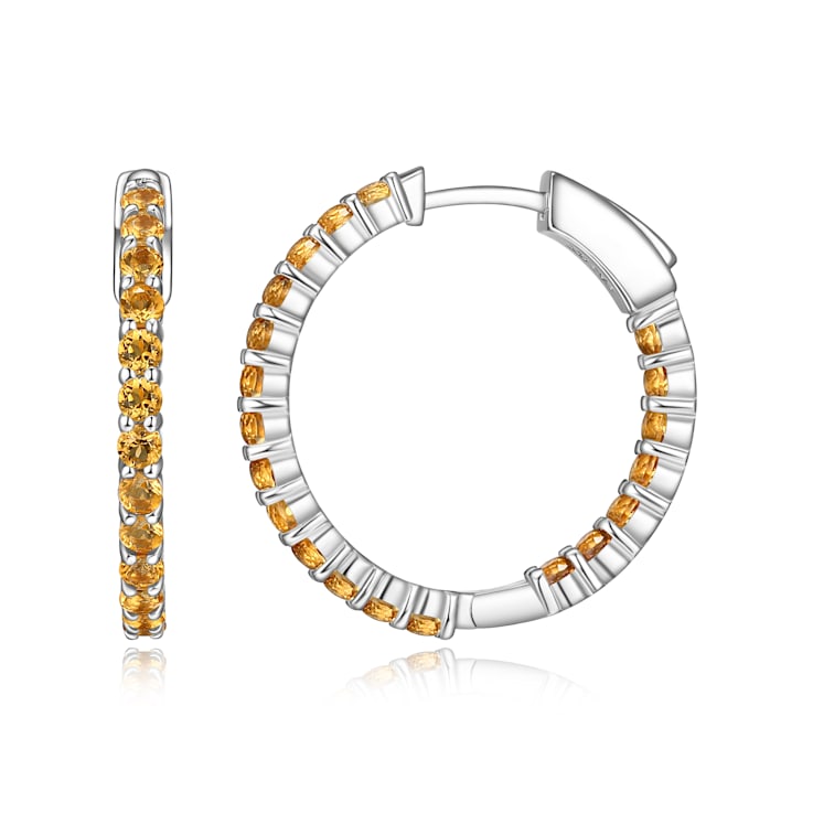 Yellow Citrine Platinum Over Sterling Silver Hoop Earrings