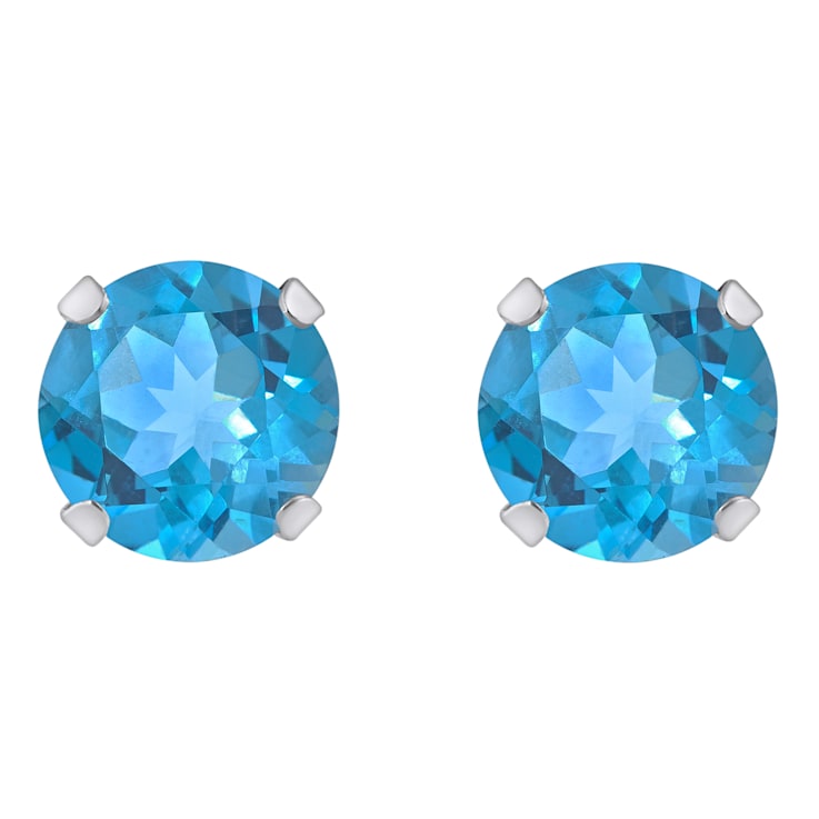 5mm Round Blue Topaz Rhodium Over 10k White Gold Stud Earrings