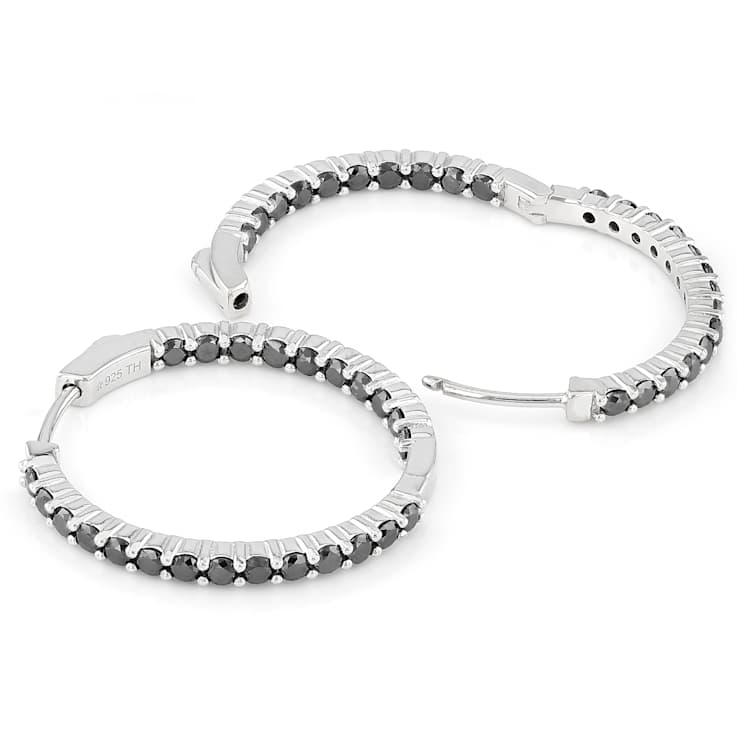 Black Diamond Huggie Earrings In Sterling Silver 2.75ctw