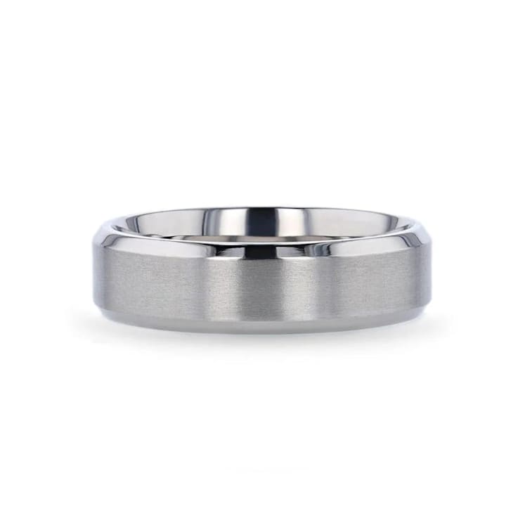 SHIRE Titanium Brushed Center Men’s Flat Wedding Ring with Polished
Beveled Edges 6mm