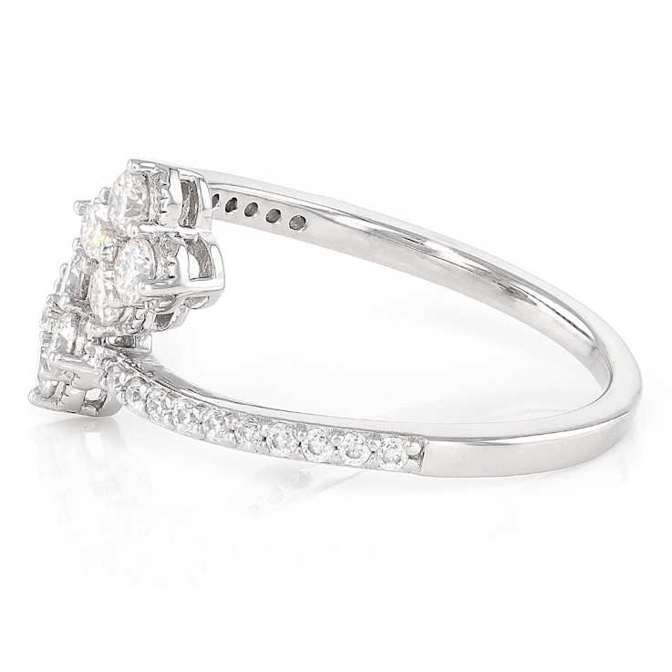 Moissanite Clover Bypass Ring In Platinum-Enhanced Sterling Silver