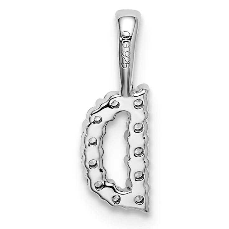 Rhodium Over 14K White Gold Lab Grown Diamond Letter D Initial Pendant