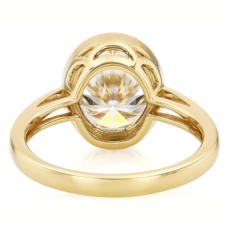 Bezel Set Oval Moissanite Solitaire Ring In 14K Gold Over Sterling Silver