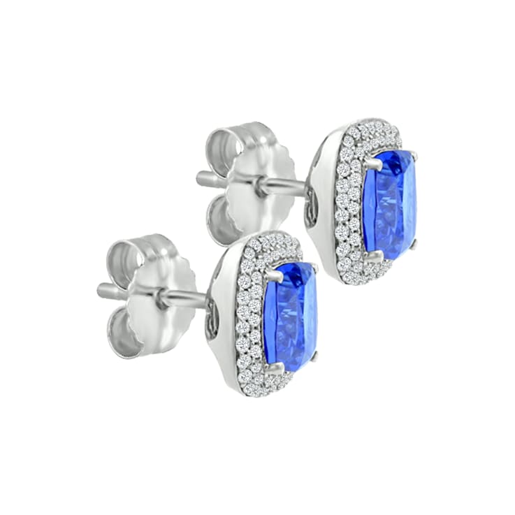 14K White Gold Rectangular Cushion Tanzanite and Diamond Earrings 5.51ctw