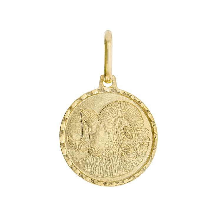 Aries Zodiac Medallion Pendant In Solid 14K Yellow Gold