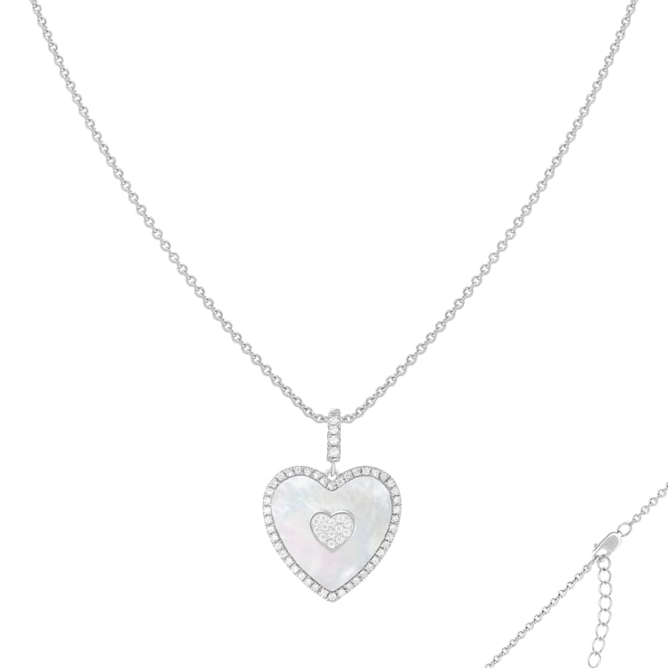 Mother of Pearl and Cubic Zirconia Rhodium Over Sterling Silver Pendant