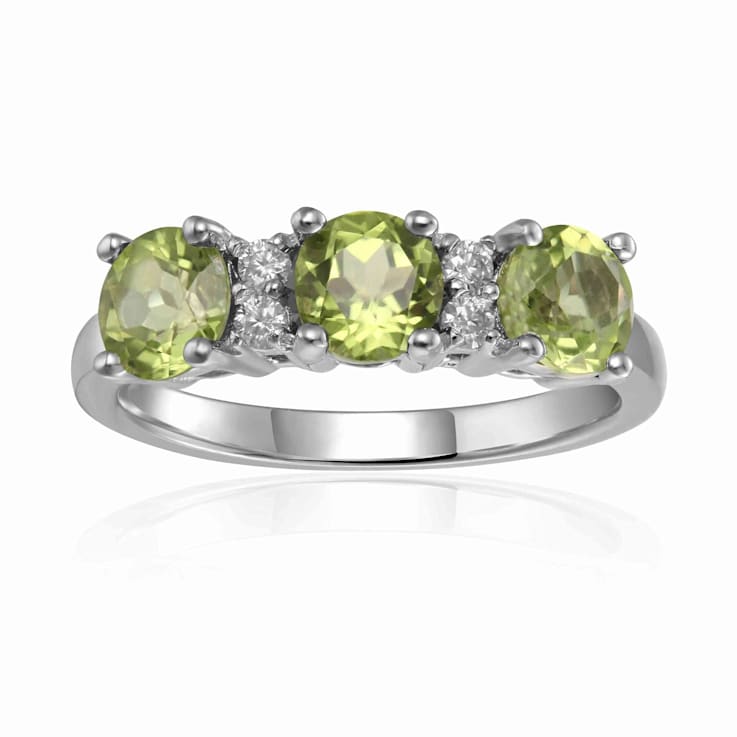 Peridot and Moissanite Sterling Silver 3-Stone Ring
