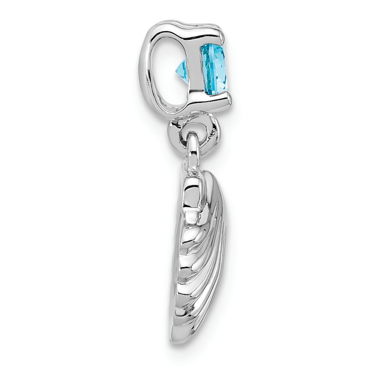 Rhodium Over Sterling Silver Polished Blue Cubic Zirconia  Shell Chain
Slide Pendant