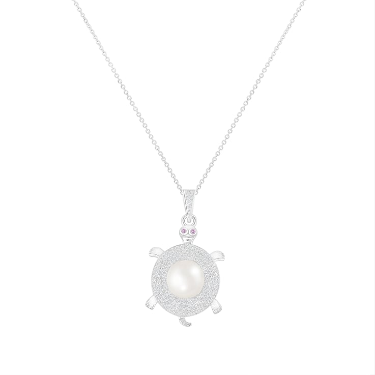 8-9mm White Cultured Freshwater Pearl Sterling Silver Pendant W/Chain