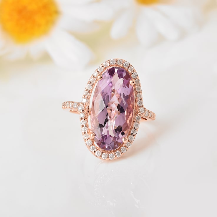 18K Rose Gold Over Sterling Silver Oval Amethyst and Moissanite Halo
Design Ring 5.92ctw