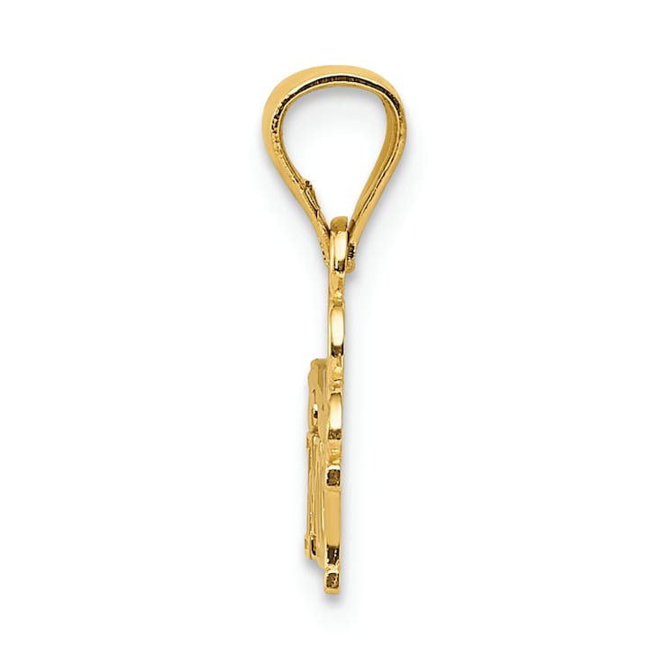14k Yellow Gold Diamond-Cut and Textured I Love (Heart) Mommy Pendant