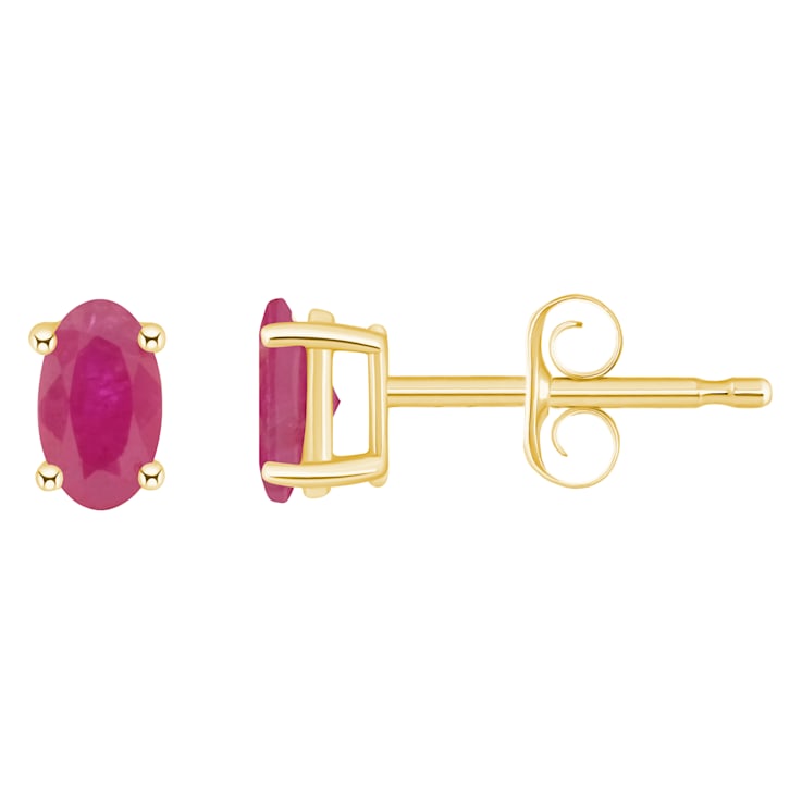 5x3mm Oval Ruby 14k Yellow Gold Stud Earrings