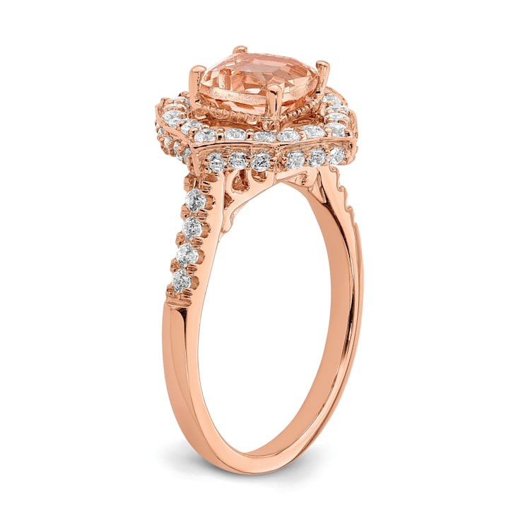 14K Rose Gold Morganite Diamond Halo Engagement Ring 1.91ctw