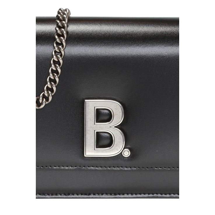 Balenciaga Black Calfskin Leather Silver Logo Chain Wallet Bag 113SCA