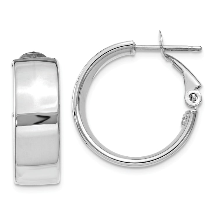 Rhodium Over 14k White Gold 3/4" Hoop Earrings