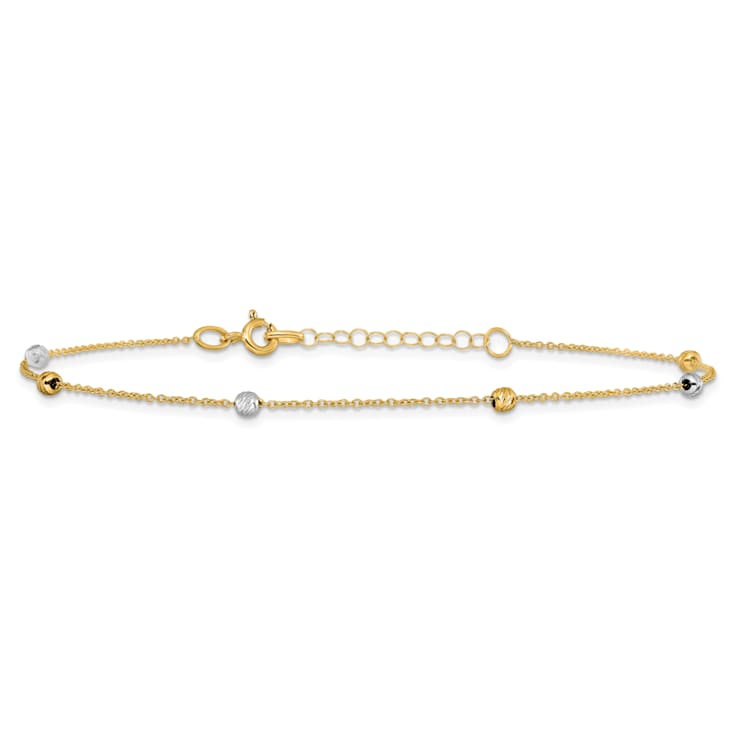 14K Two-Tone Polished Diamond-cut with 1-inch Extension Anklet