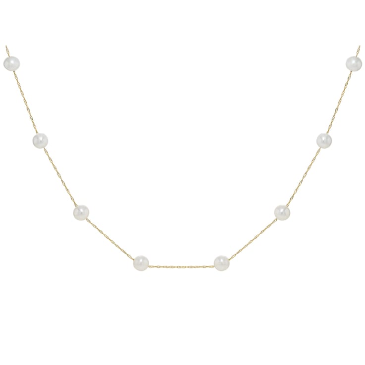 Freshwater Pearl Station Necklace In 14K Gold