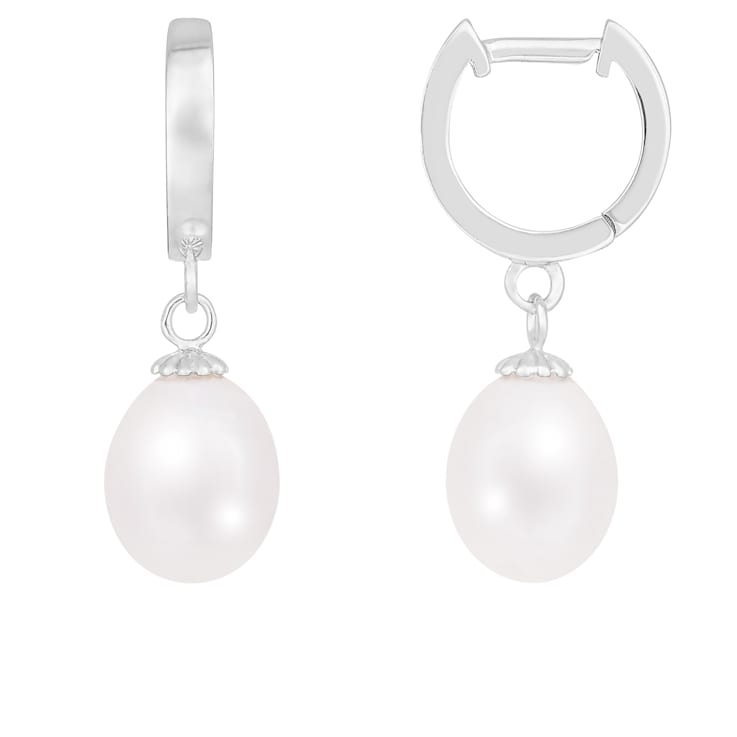 8-9mm white cultured freshwater pearl rhodium over sterling silver earrings