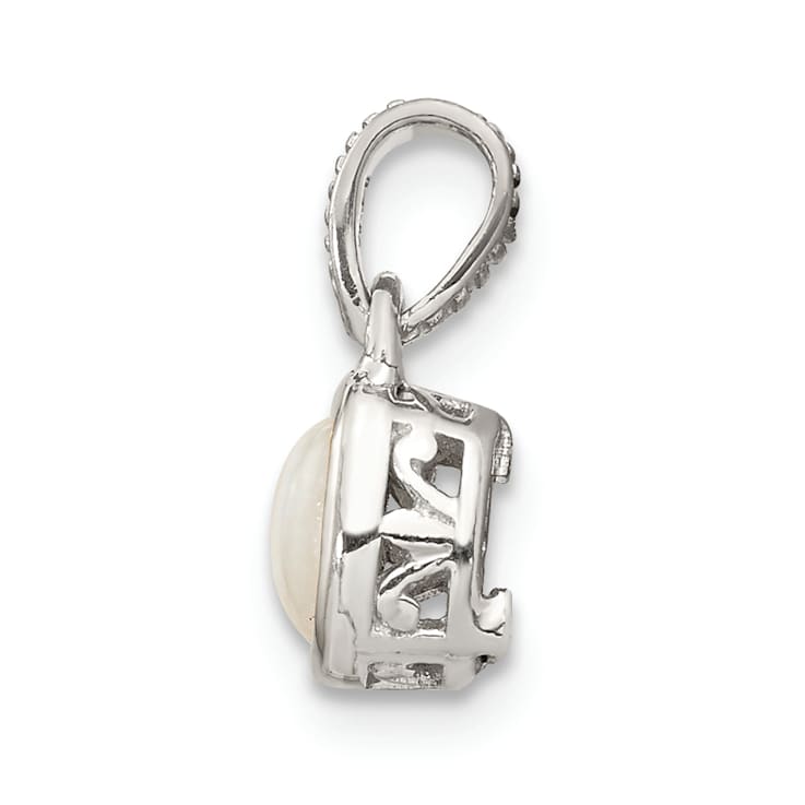 Rhodium Over Sterling Silver with 14k Accent Milky Opal Pendant