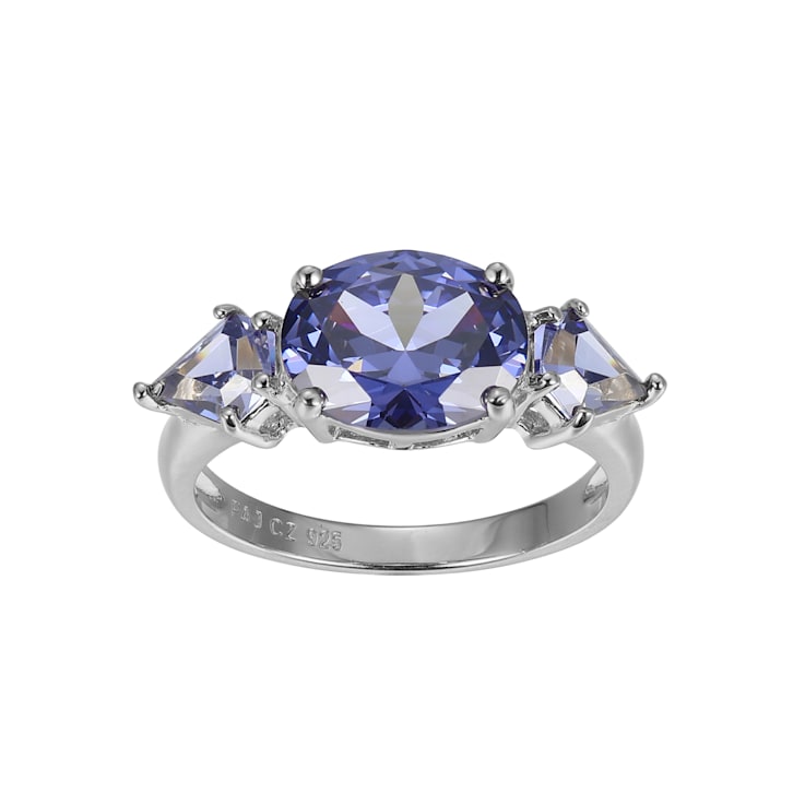 Blue Cubic Zirconia Platinum Over Silver June Birthstone Ring 4.27ctw
