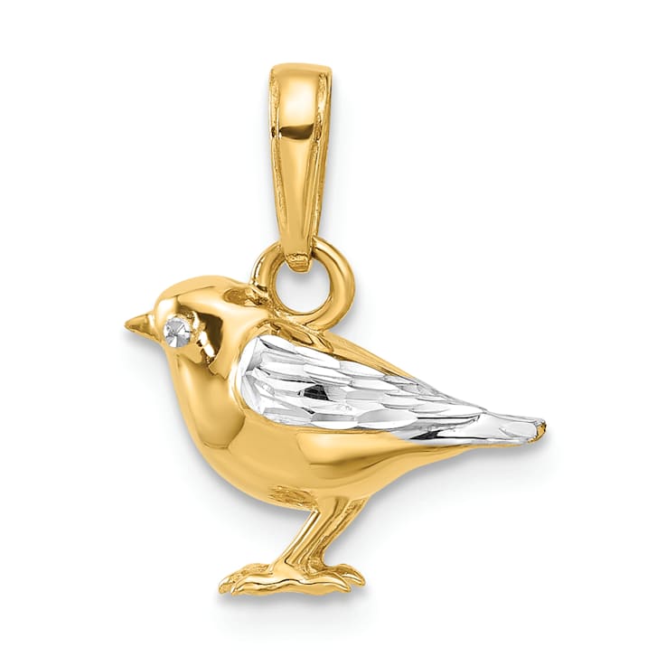 14k Two-tone Gold Diamond-Cut 3D Bird Pendant