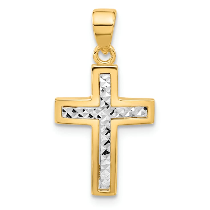 14k Two-tone Gold Polished and Diamond-Cut Cross Pendant