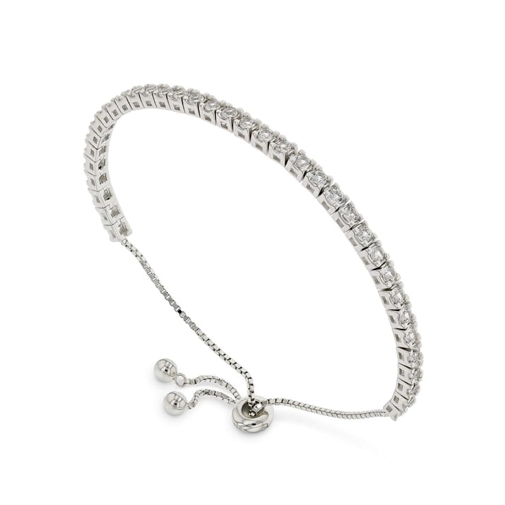 Lab Created White Sapphire with Pearl Accents Rhodium Over Sterling
Silver Tennis Bracelet