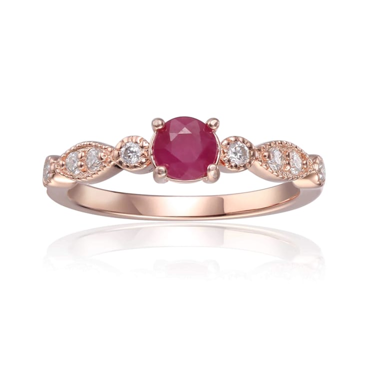 Ruby with Moissanite Accents 14K Rose Gold Over Sterling Silver Ring, 0.74ctw
