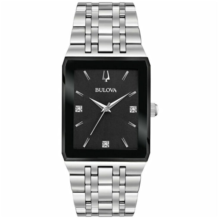 Bulova Men's Classic Black Dial Stainless Steel Watch